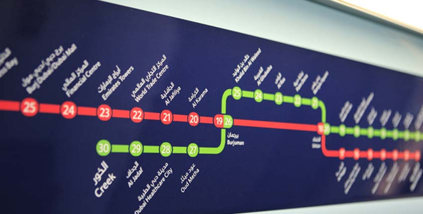 Map for the Metro Line in Dubai