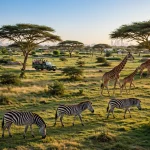 Giraffes and zebras on the savanna at Dubai Safari Park Season 8