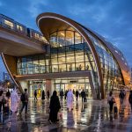 Dubai Metro Red Line station with new Garmin Metro Station branding at dusk