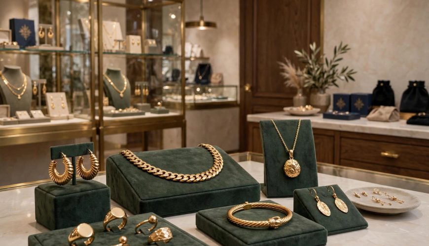 Gold jewellery displayed in a Dubai jewellery store ahead of Diwali