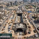 Aerial view of a major road tunnel under construction between Sharjah and Dubai