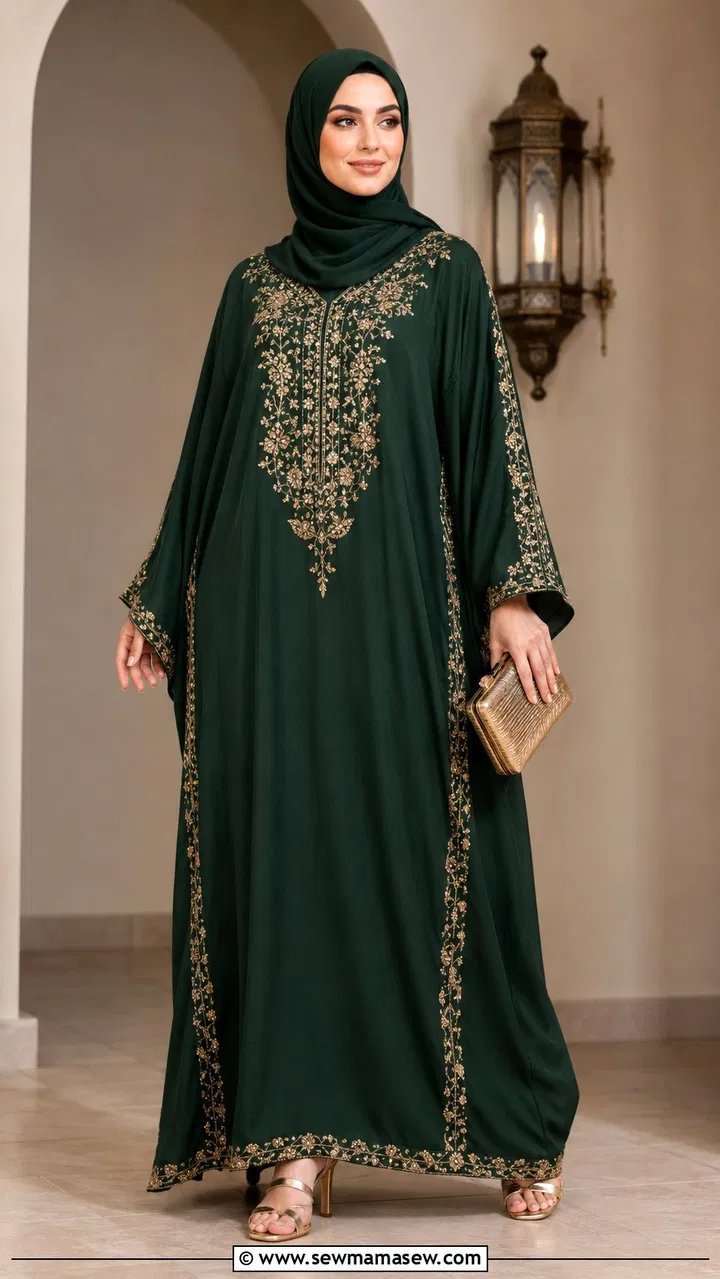 Elegant embroidered kaftan dress for a Ramadan evening in Dubai