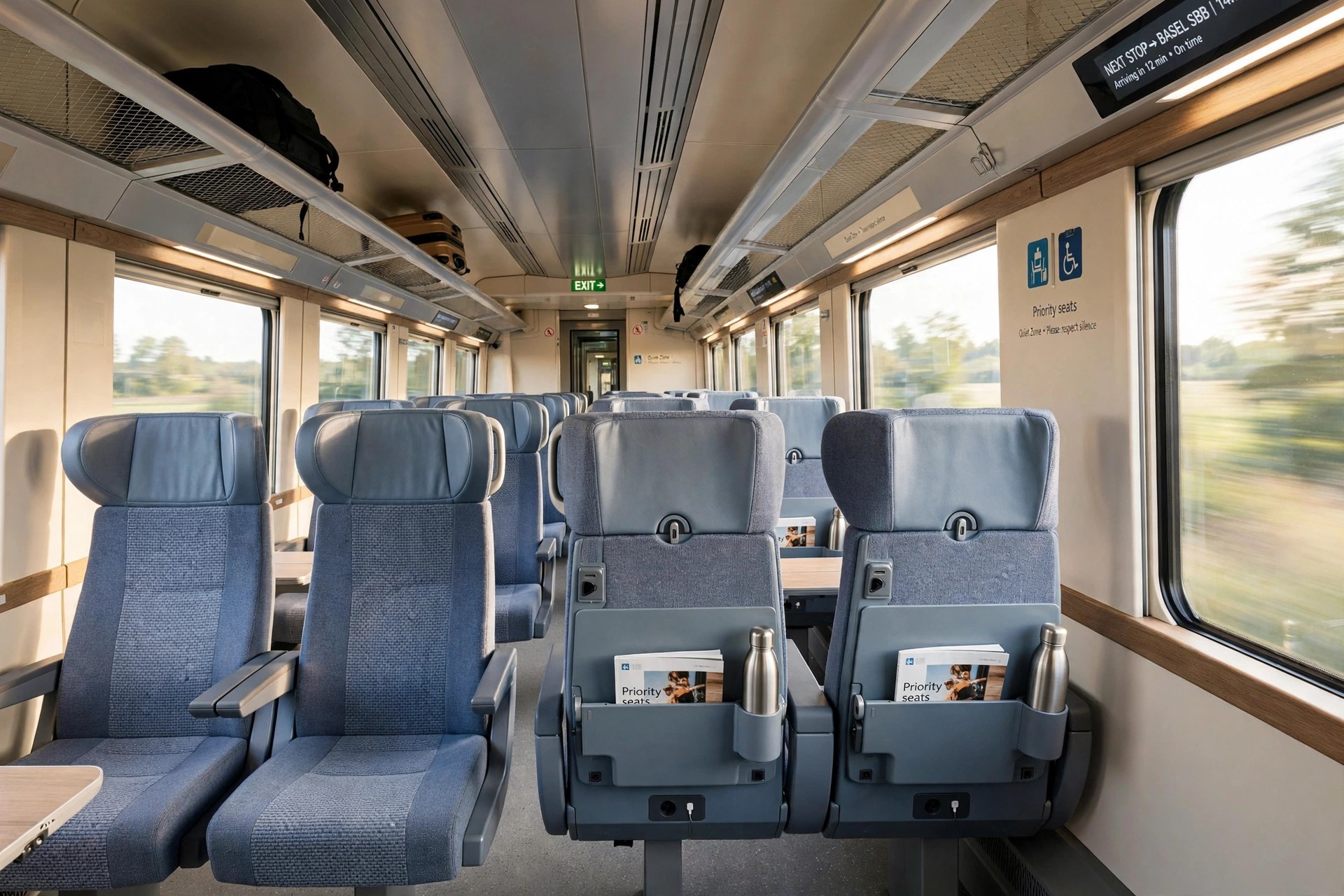 Modern Etihad Rail train interior with comfortable passenger seating