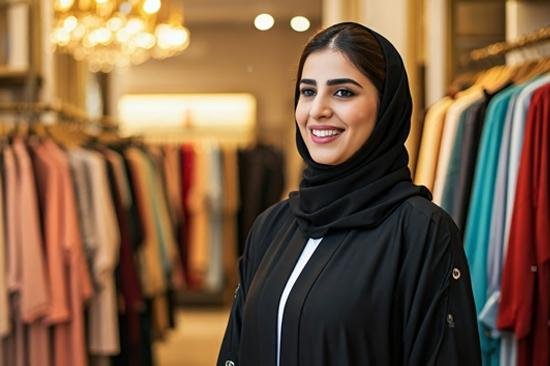 Racks of abayas on display inside an affordable clothing shop