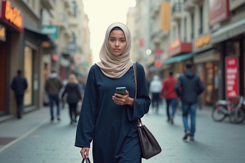 A smiling woman wearing a light summer hijab outdoors