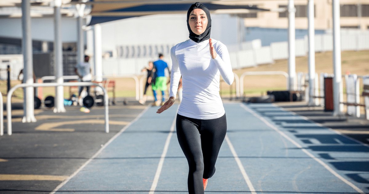 An athlete wearing a sport hijab during outdoor training