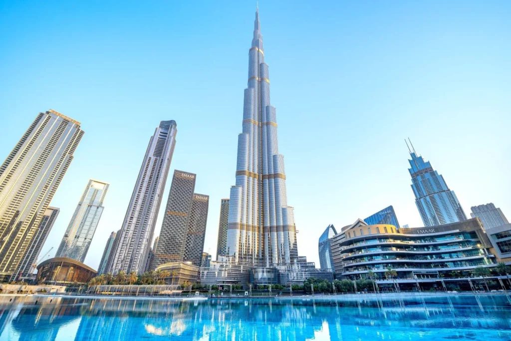 Burj Khalifa rising above the towers of Downtown Dubai