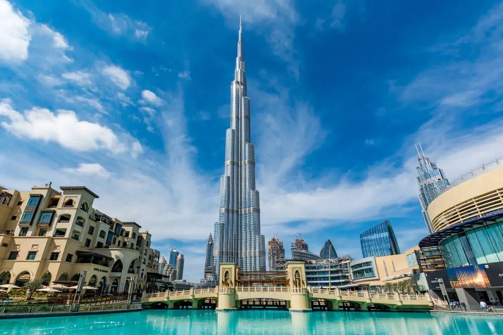 Burj Khalifa towering over Downtown Dubai on a clear day