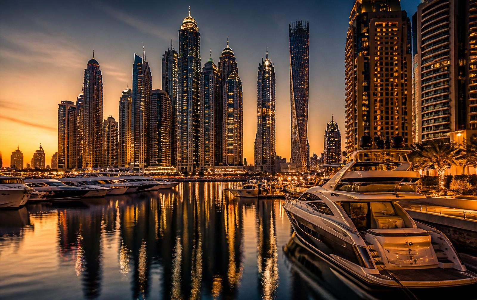 Dubai Marina skyline with high-rise towers along the waterfront