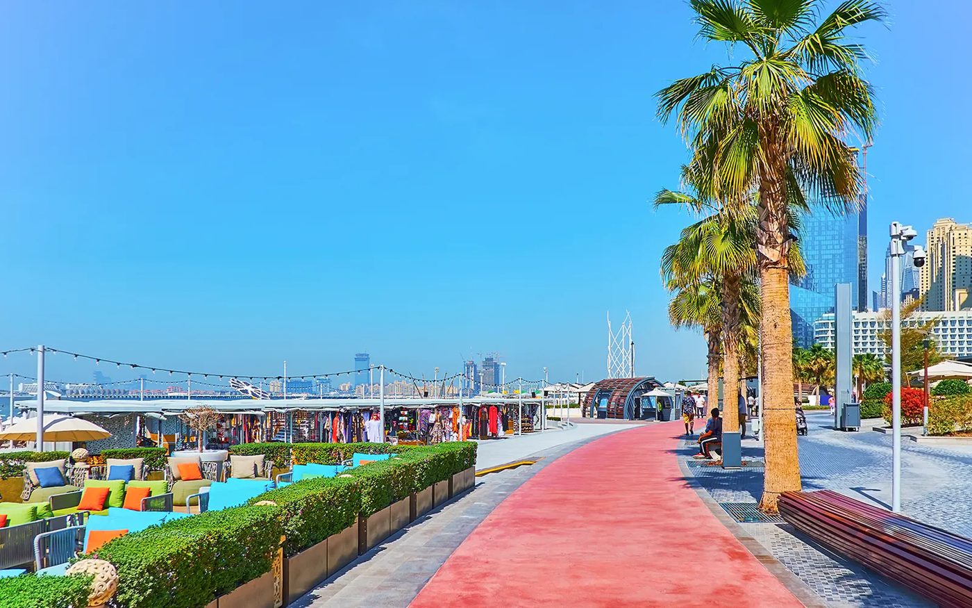 The Walk at JBR with beachfront restaurants and residential towers