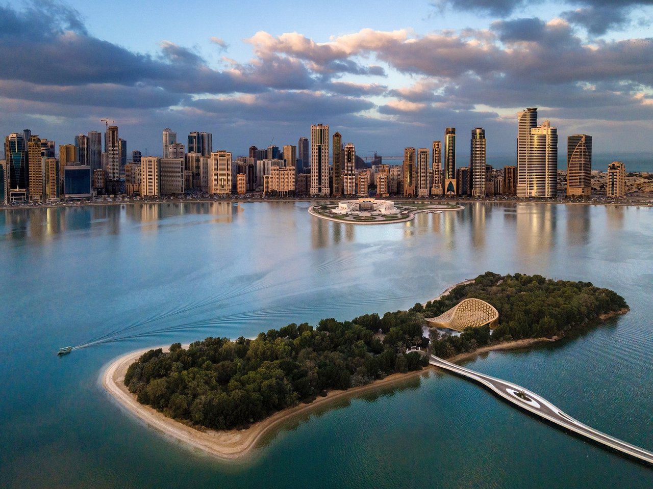 Aerial view of Al Noor Island in Khalid Lagoon, Sharjah