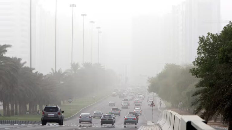 Fog covering a coastal highway in the UAE at early morning
