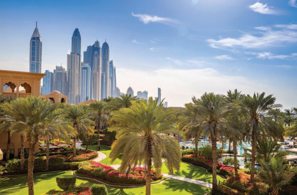 Grand Hyatt Dubai towers and gardens beside Dubai Creek