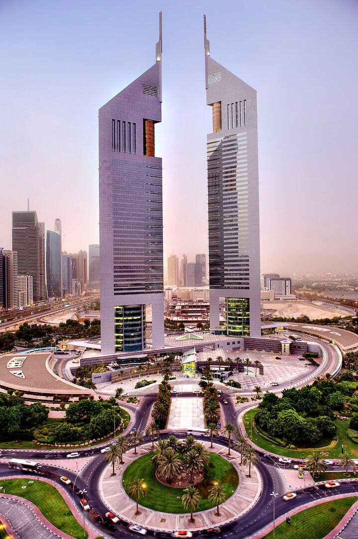 Jumeirah Emirates Towers twin triangular towers on Sheikh Zayed Road