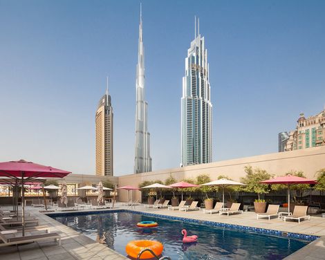 Rove Downtown hotel with Burj Khalifa views and outdoor pool