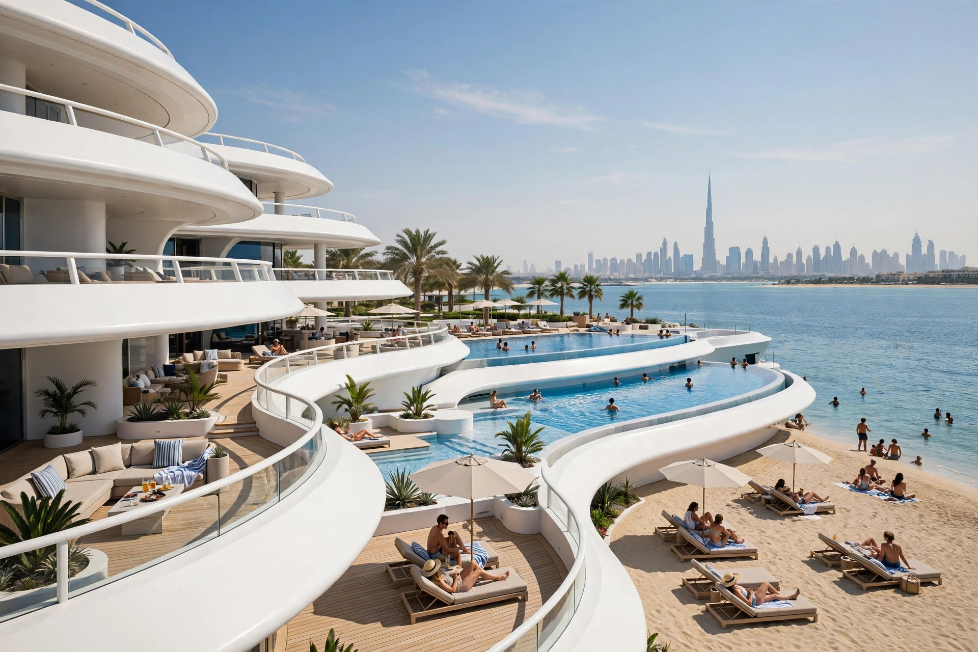 Superyacht-inspired Jumeirah Marsa Al Arab resort with pools and private beach in Dubai