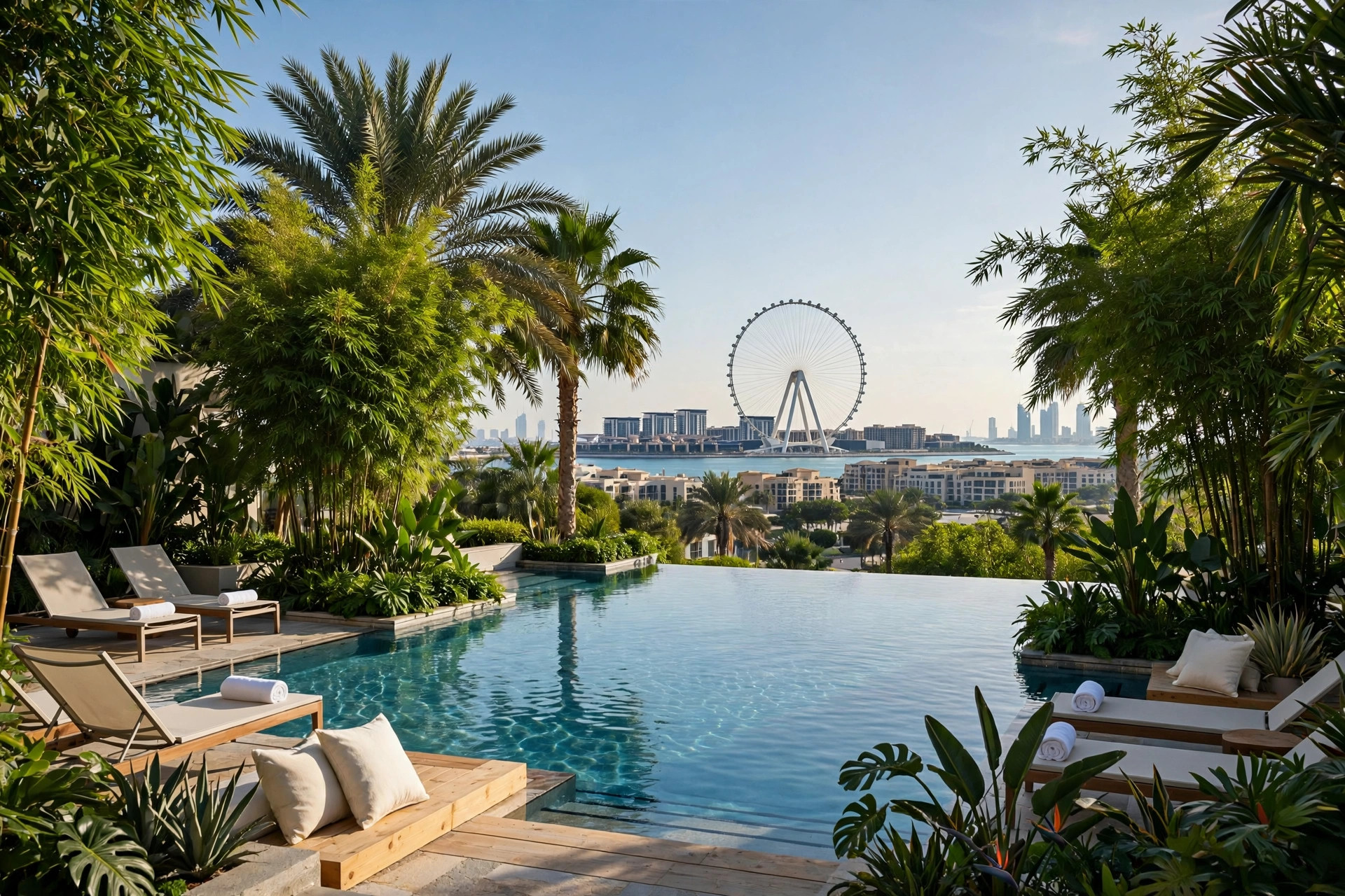Serene pool and greenery at Banyan Tree Dubai on Bluewaters Island