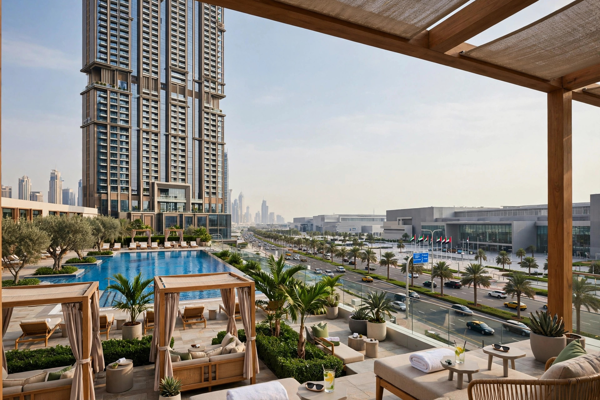 Conrad Dubai tower on Sheikh Zayed Road opposite the World Trade Centre halls