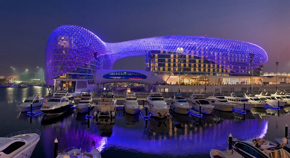 Yas Island Abu Dhabi marina and hotels at dusk