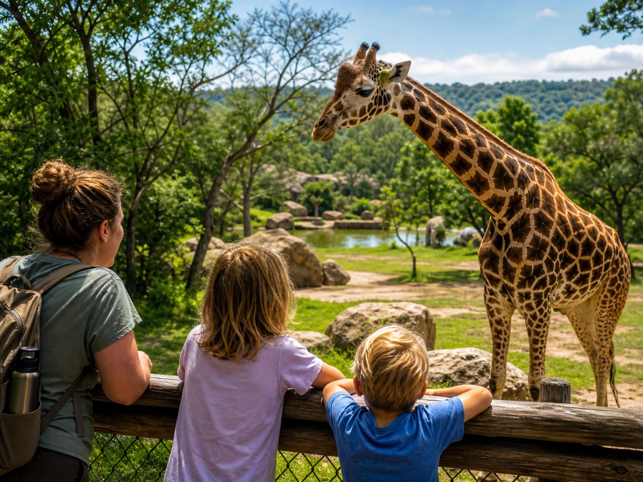 Children watching animals at a family wildlife park
