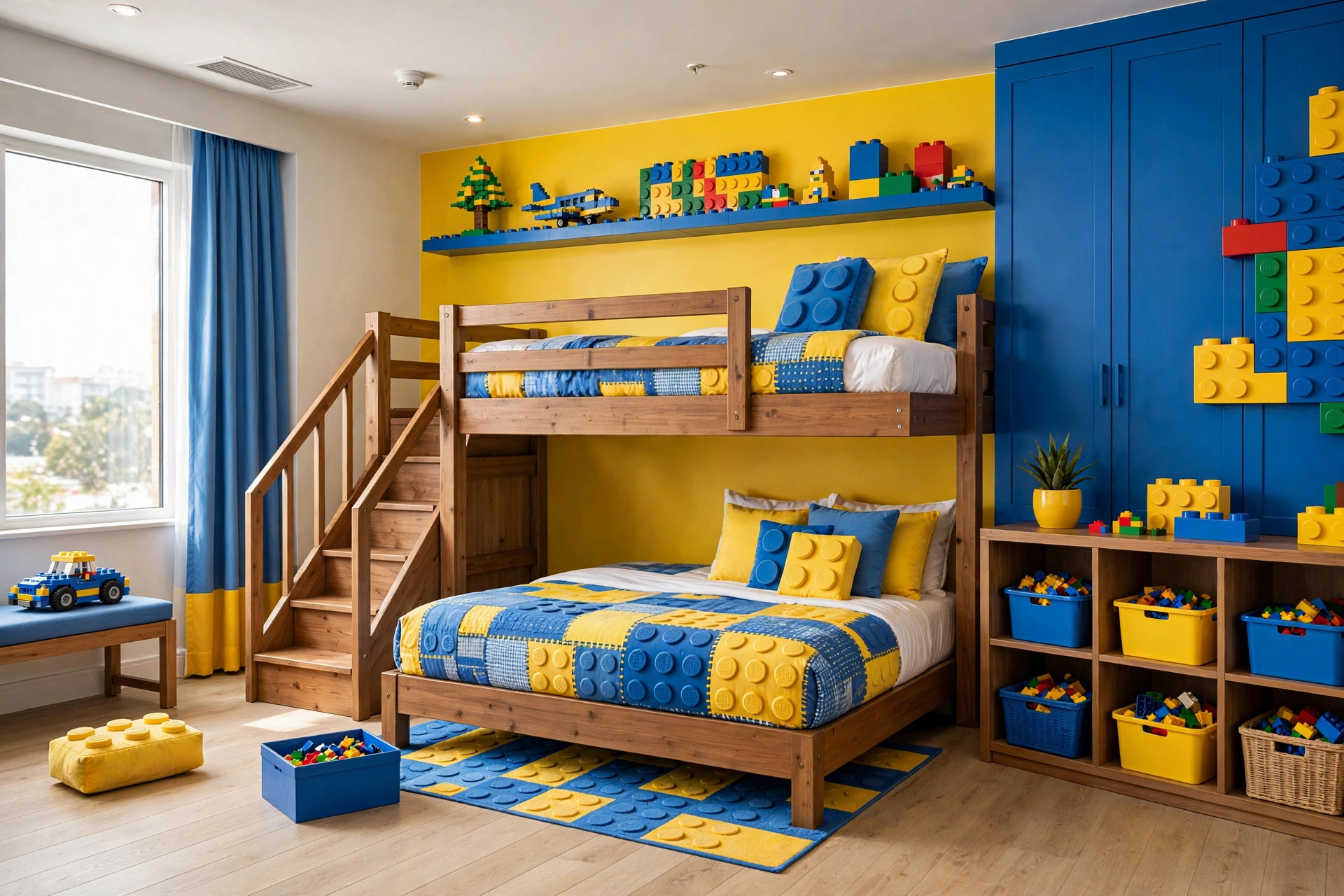 Colourful LEGO-themed hotel room at LEGOLAND Hotel Dubai