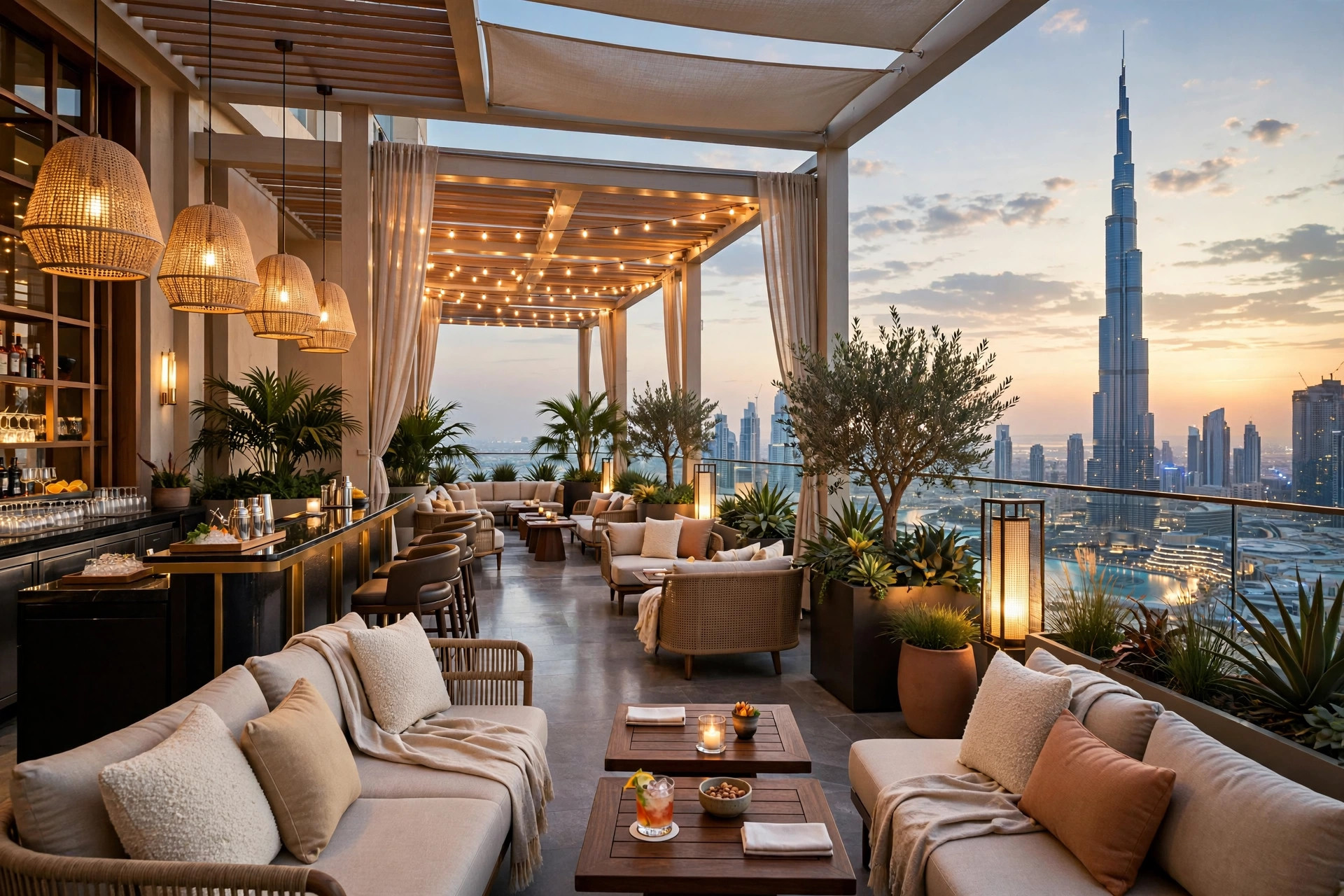 Elegant lobby and Burj Khalifa view from Taj Dubai in Business Bay