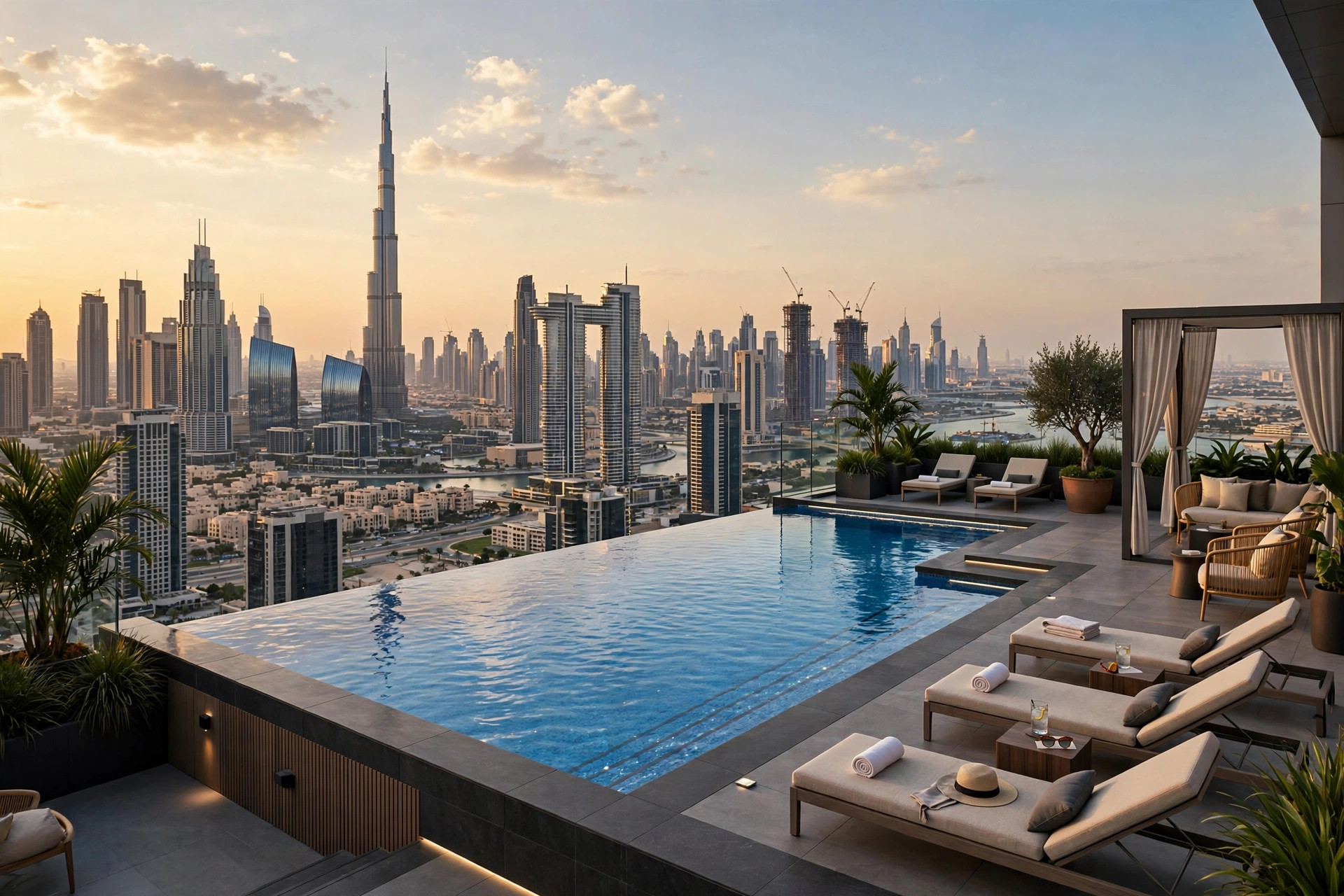 High-rise pool deck and skyline view at SLS Dubai in Business Bay