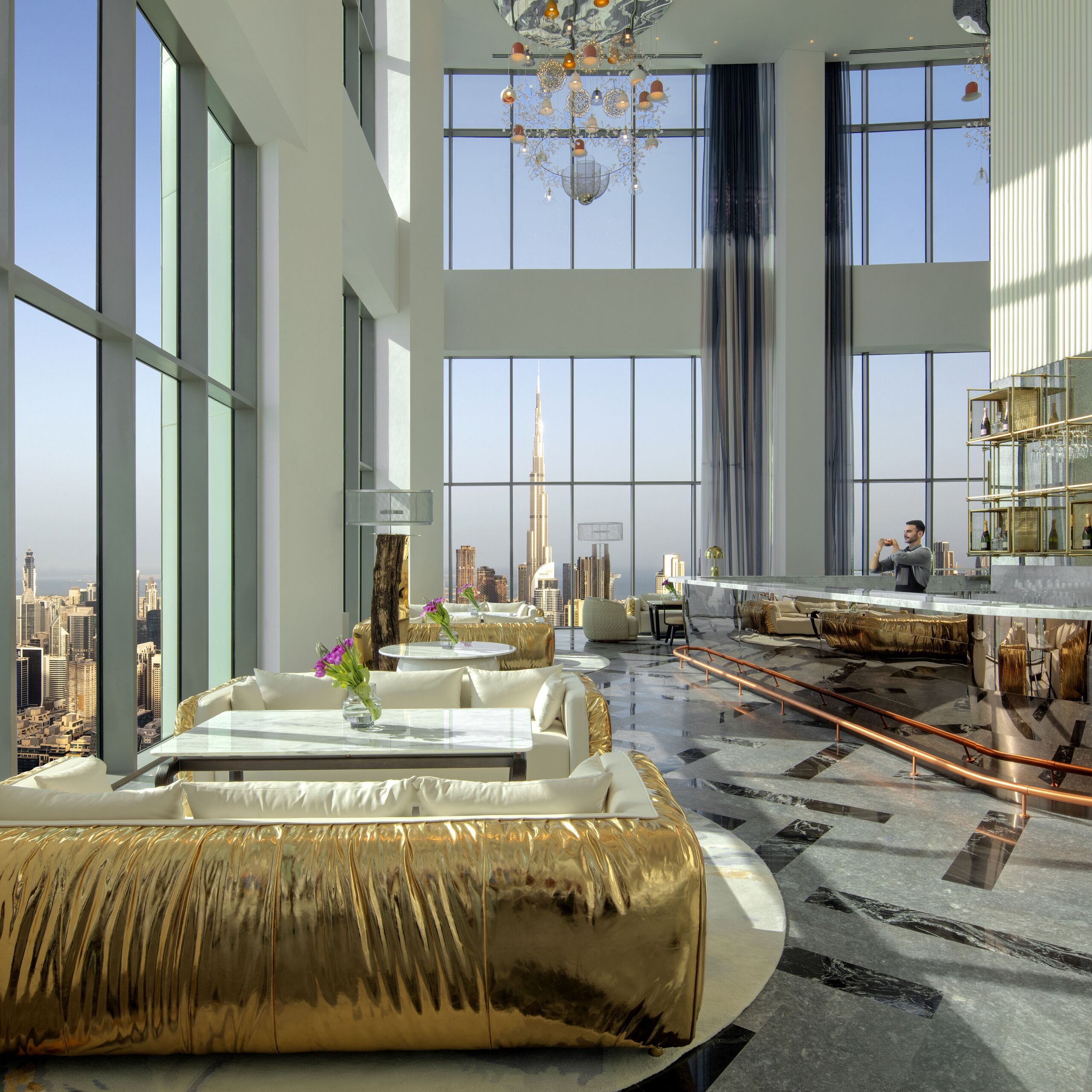Rove Downtown colourful lobby with Burj Khalifa views