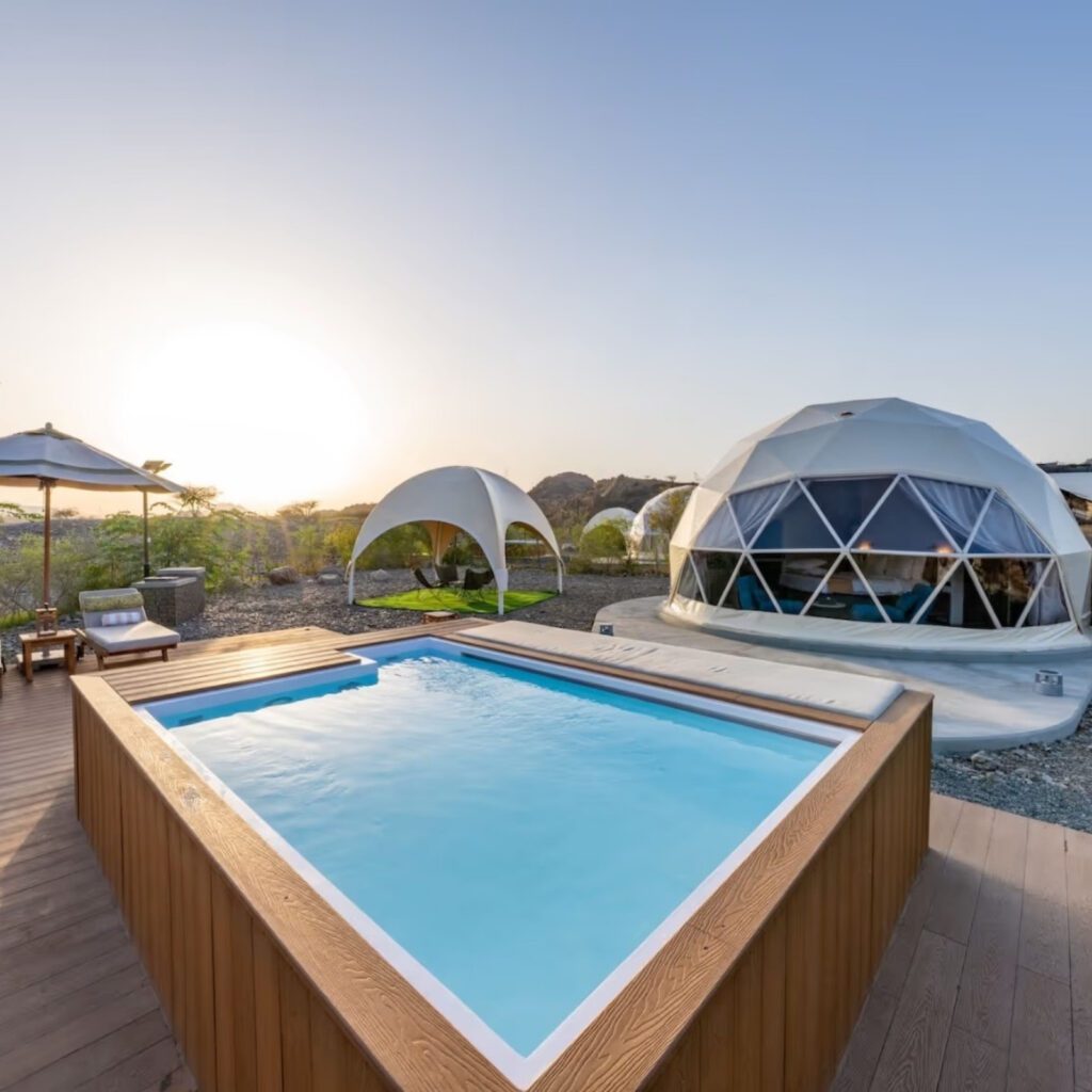 Hatta Dome Park dome tents with private plunge pools facing mountains