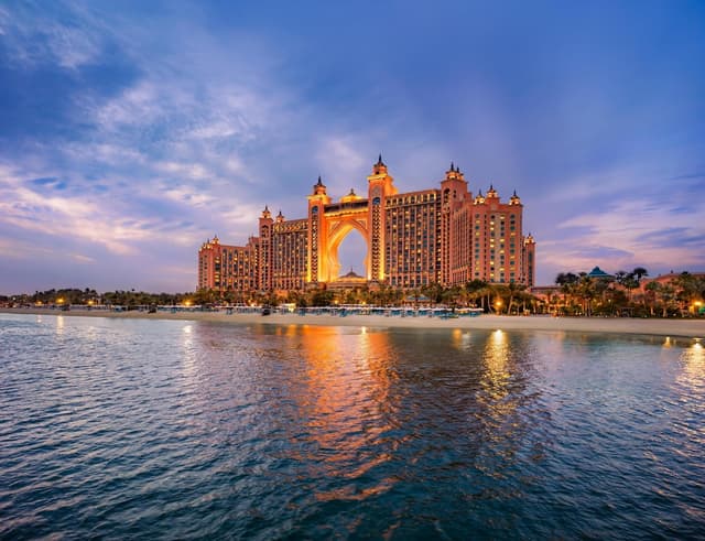 Atlantis The Palm resort towers and Aquaventure waterpark on Palm Jumeirah