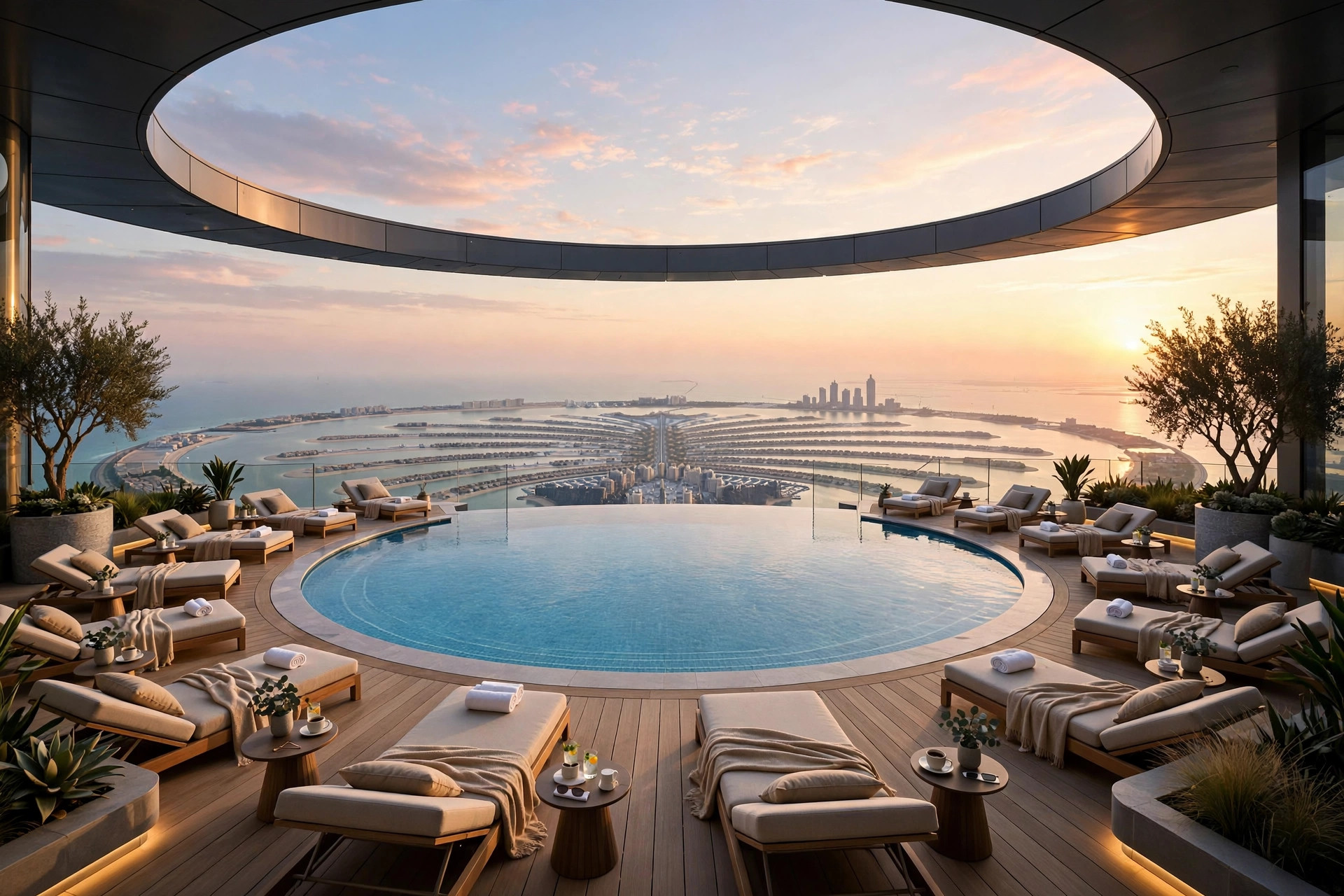 360-degree rooftop infinity pool at AURA Skypool on the 50th floor of The Palm Tower