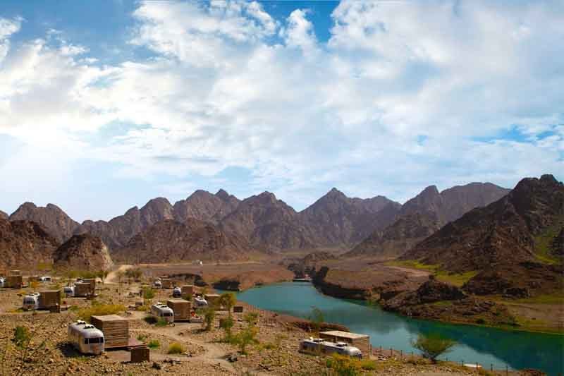 Sedr Trailers silver trailers on terraces overlooking Hatta Dam area
