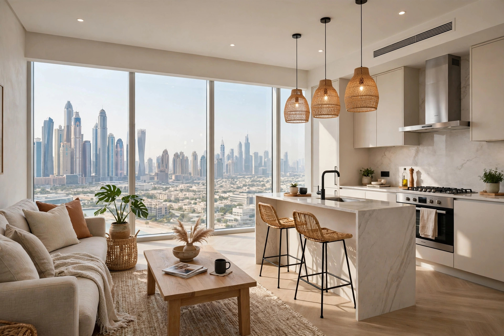 Bright apartment living room with kitchen at Millennium Mont Rose in Arjan