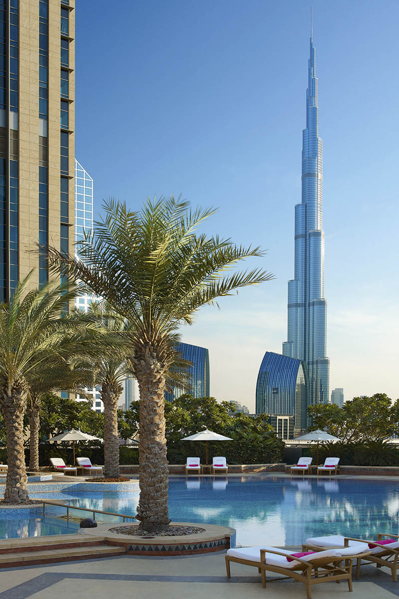 Rooftop pool on Sheikh Zayed Road with an unobstructed view of Burj Khalifa