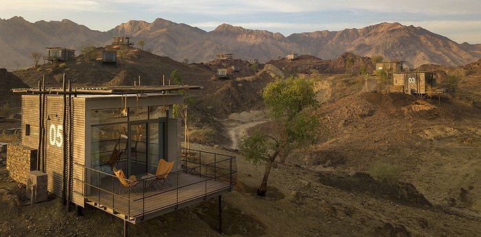 Damani Lodges wooden lodges on terraced levels in Hatta mountains