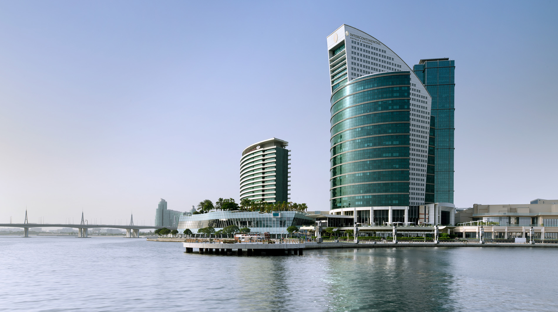InterContinental Dubai Festival City towers beside Dubai Creek