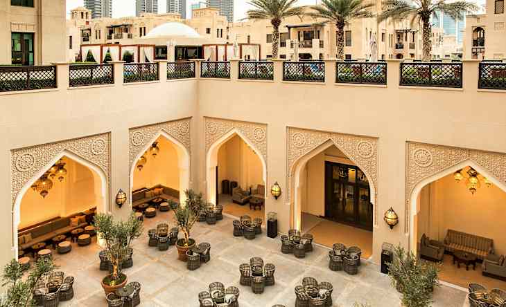 Manzil Downtown hotel courtyard with Arabian design in Old Town