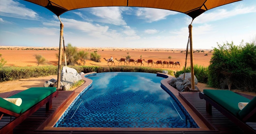 Al Maha desert resort villa with private plunge pool facing dunes
