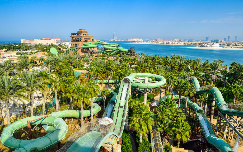 Waterslides and raft rides at Aquaventure Waterpark, Atlantis The Palm Dubai