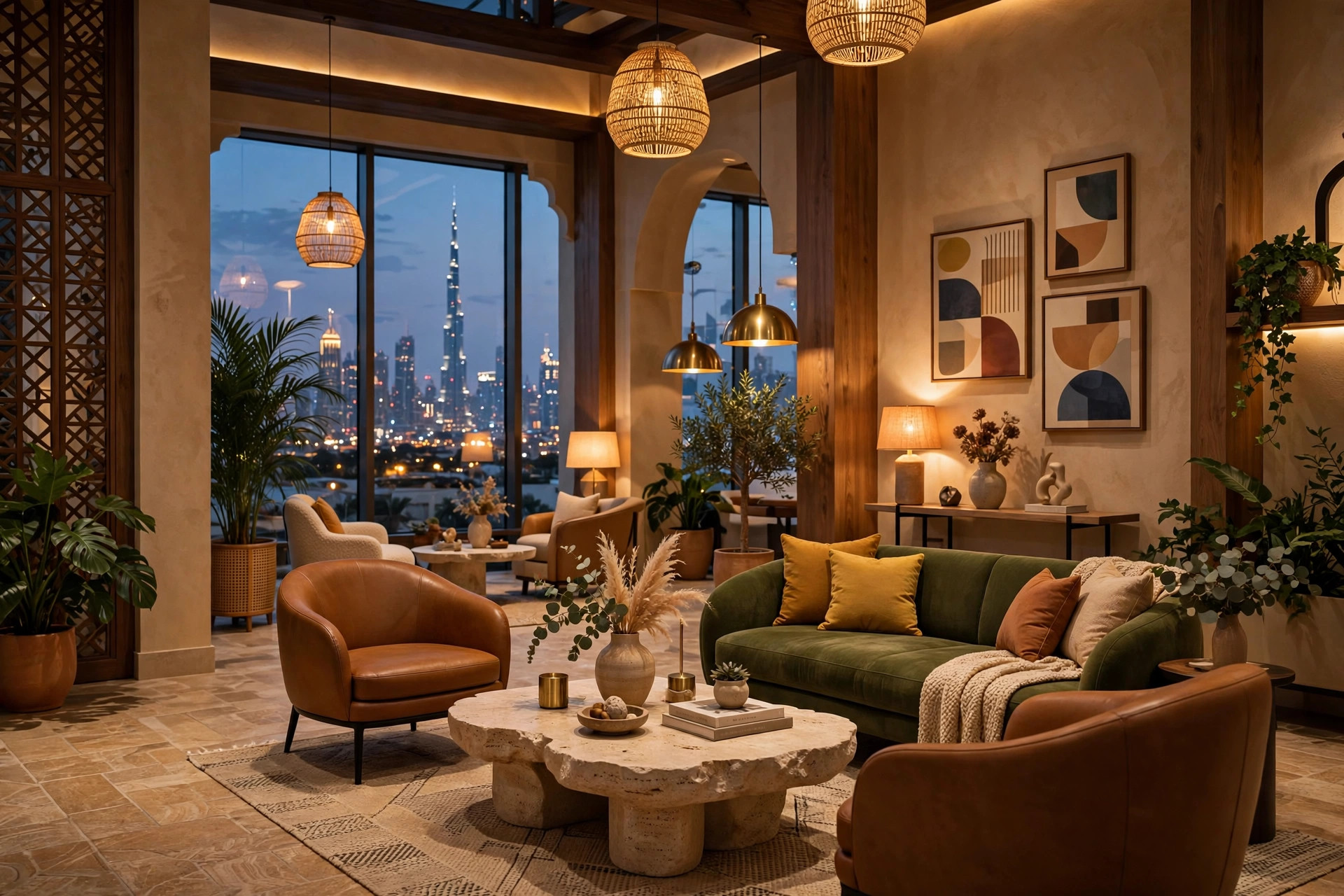 Stylish lobby with warm lighting at Studio One Hotel in Dubai