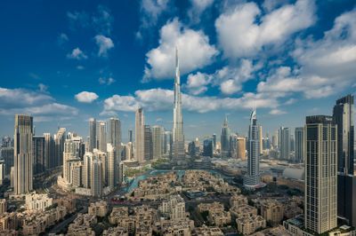 Dubai skyline panorama with the Burj Khalifa during the day