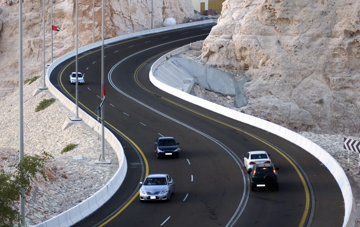 A coastal highway in the UAE during a road trip