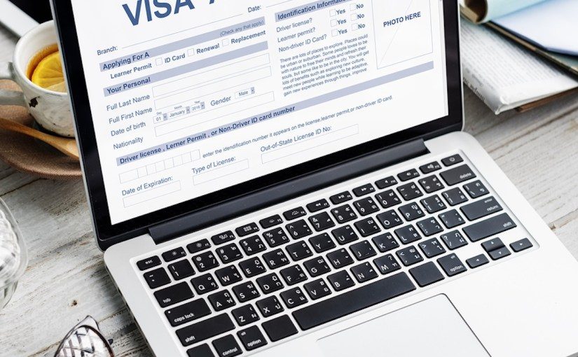 A person checking a visa application status on a laptop
