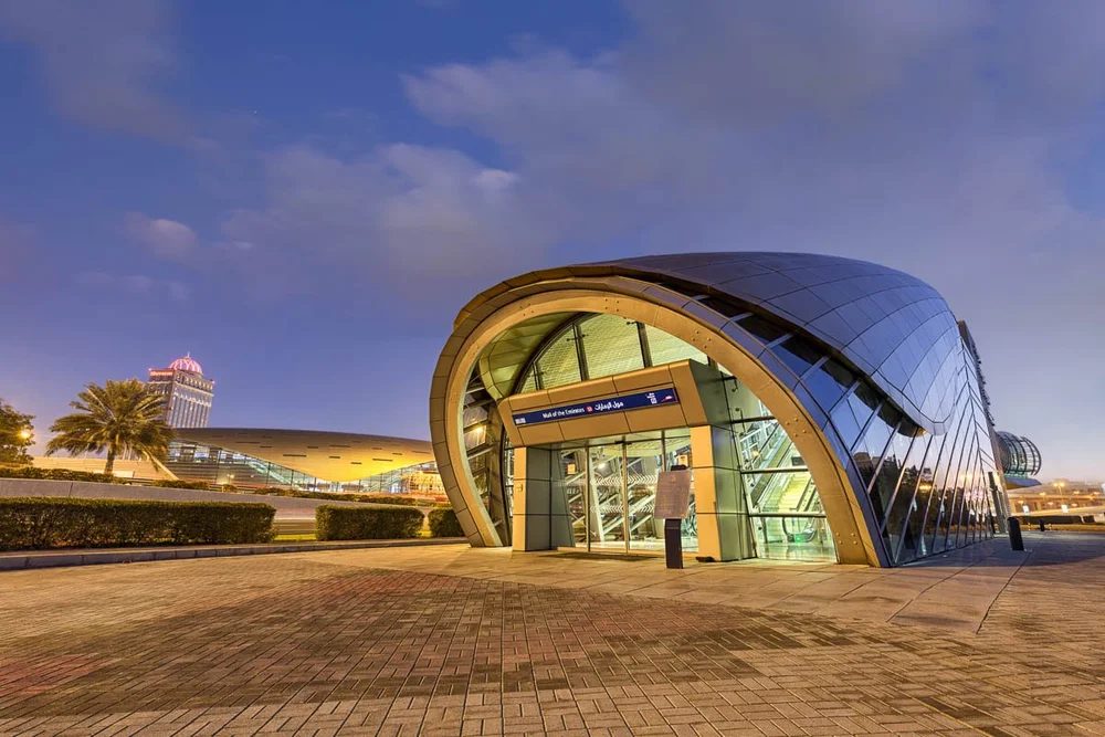 Dubai Metro station entrance in a busy district
