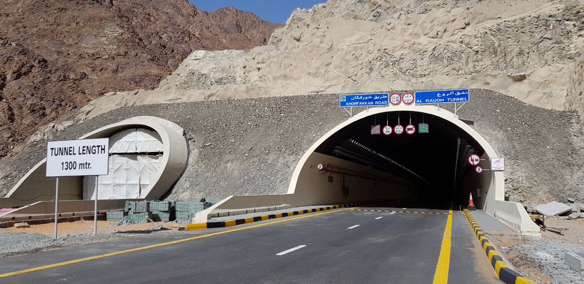 The highway and tunnels of Khorfakkan Road through the mountains