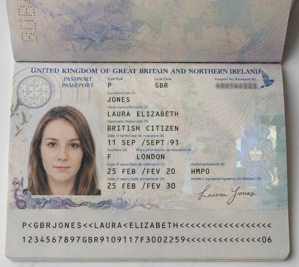Close-up of a passport identity page being checked