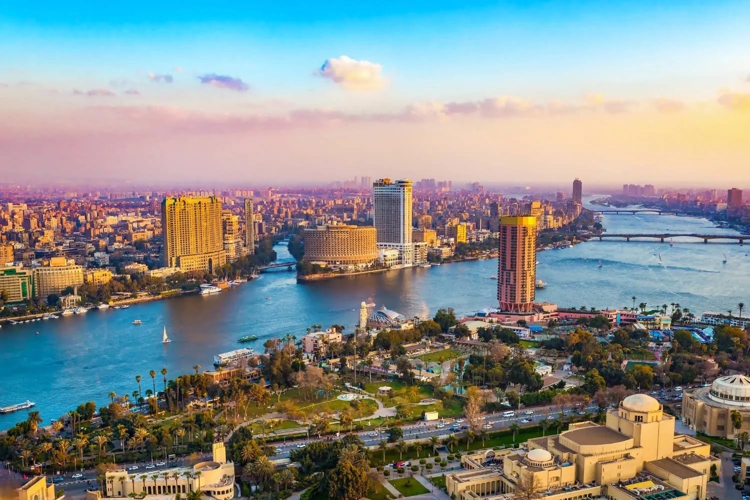 The Cairo skyline and the Nile at dusk