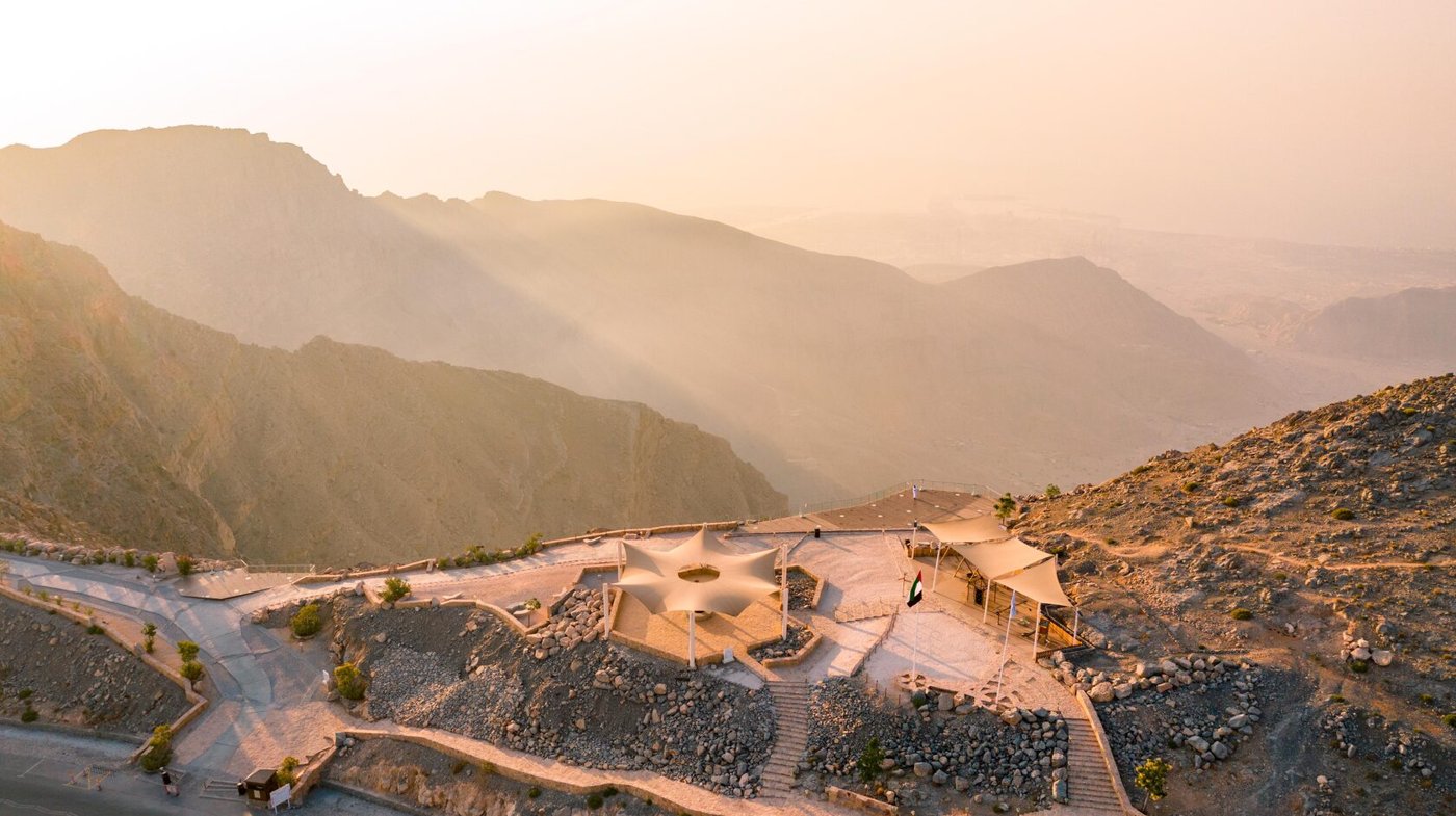Visitors at a viewing platform high on Jebel Jais mountain