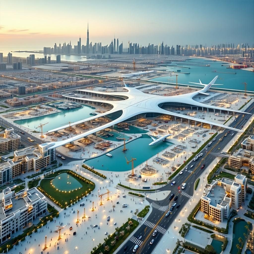 Aerial view of Dubai South district near Al Maktoum International Airport
