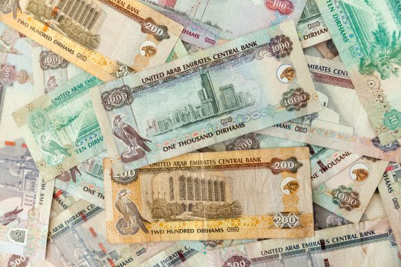 UAE dirham banknotes and coins